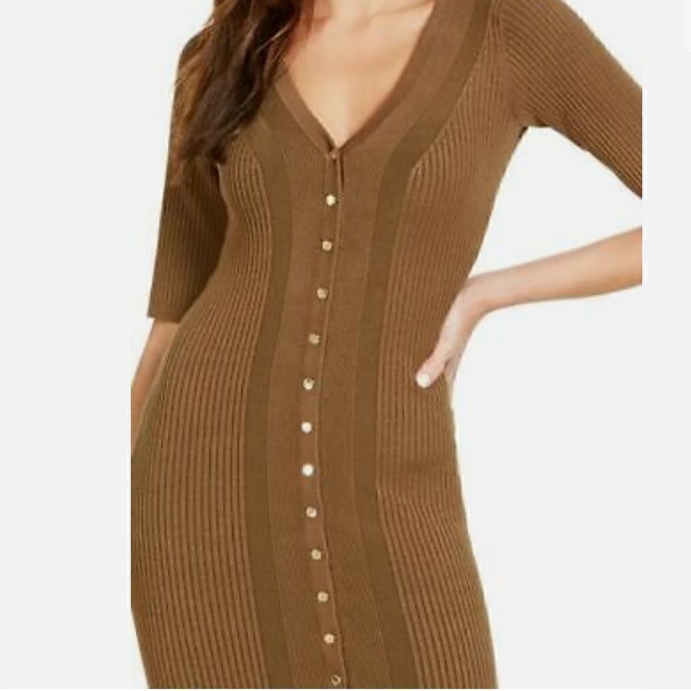 GUESS Seneca Snap Front Ribbed sweater Dress Olive Green size XS